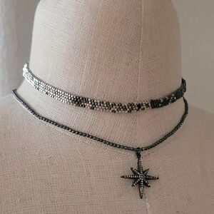 SANTO PECADO Black Silver Star Pendant Layered Necklace